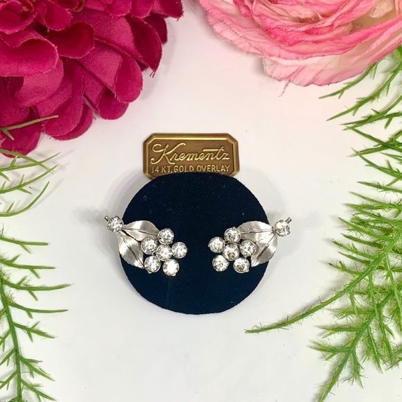 Vintage Jewelry - VINTAGE⚜️KREMENTZ Crystal Flower Clip 14K OVERLAY